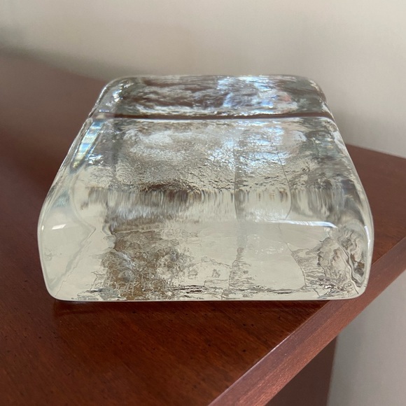 Recycled Glass Clear Wedge Paperweight Etched Lighthouse Blenko - Picture 4 of 9